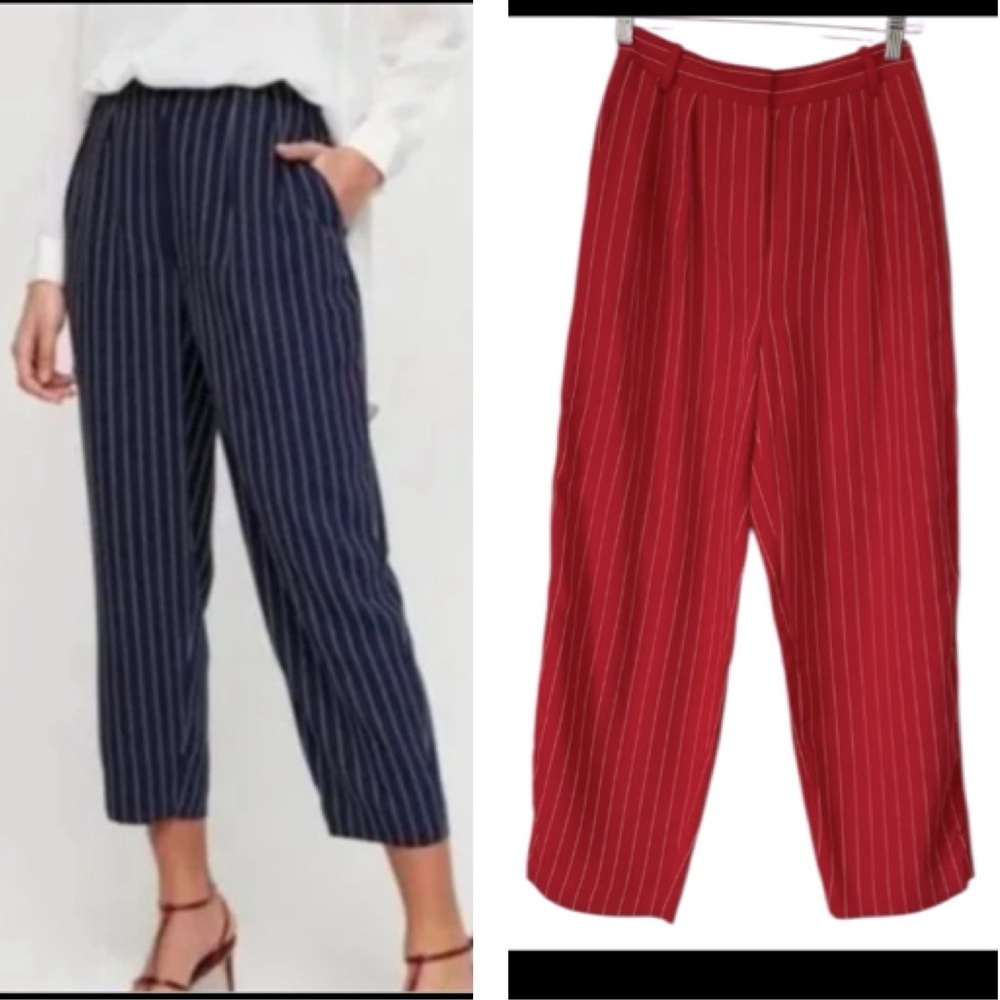 Aritzia Babaton Modesto Pant red Pinstripe High Rise Pleated Ankle Trousers 0
